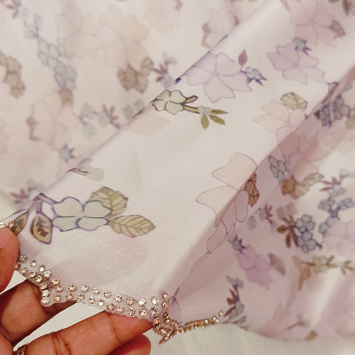 Lavender Printed Stone Work Saree