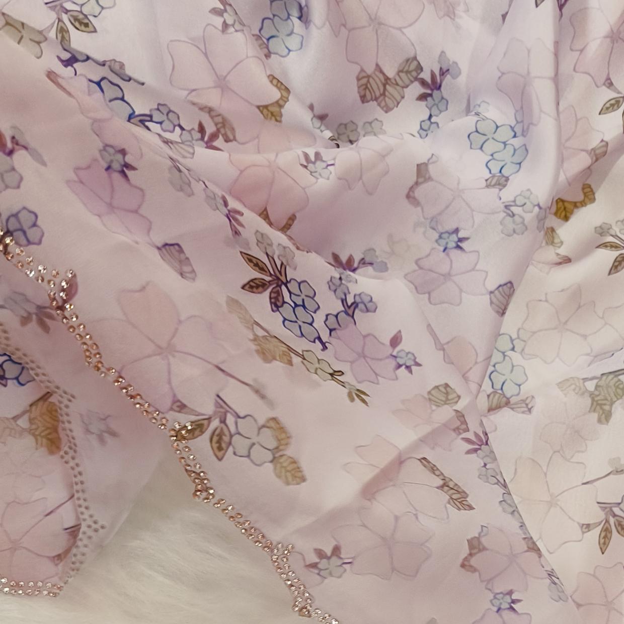 Lavender Printed Stone Work Saree