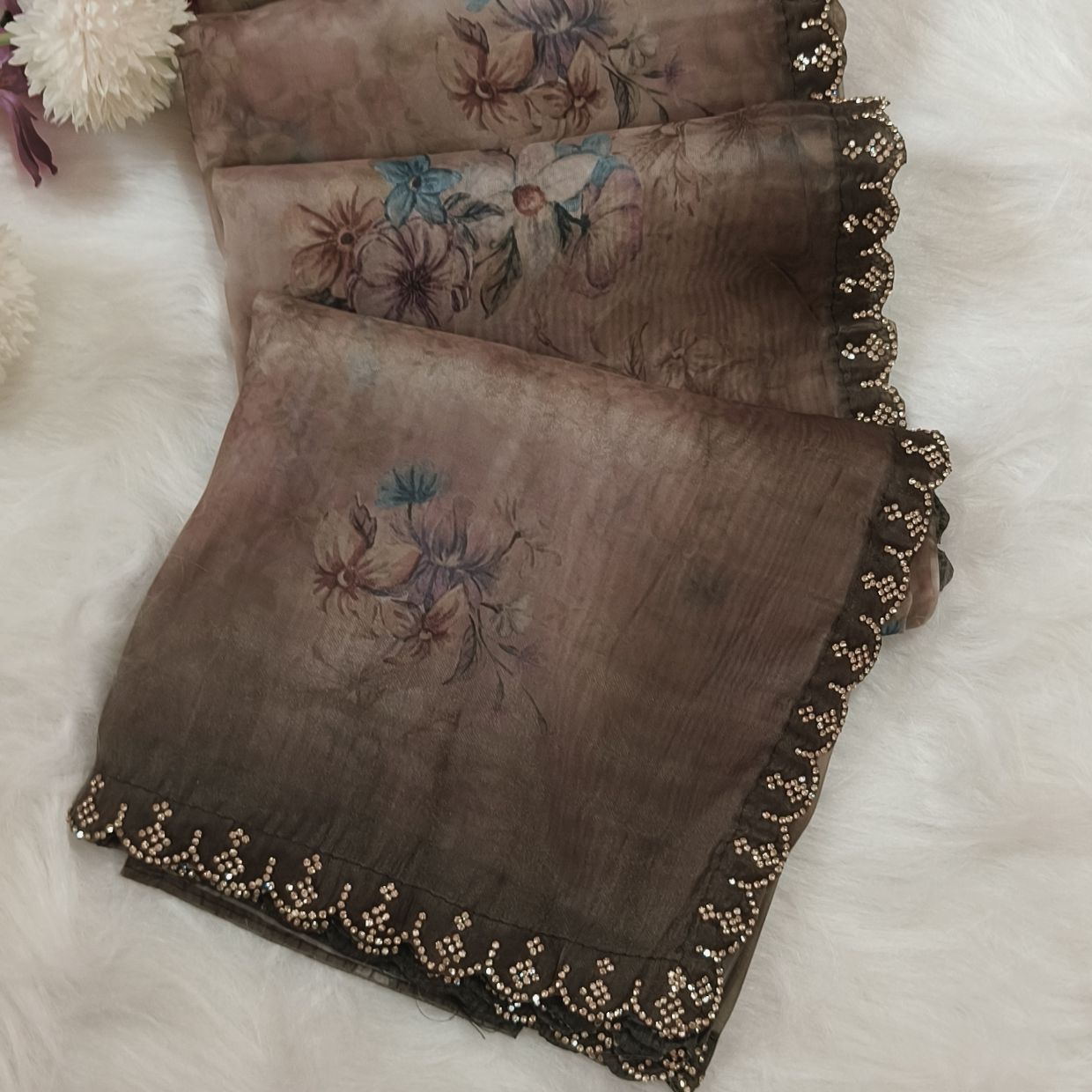 Olive Green Stone Work Saree