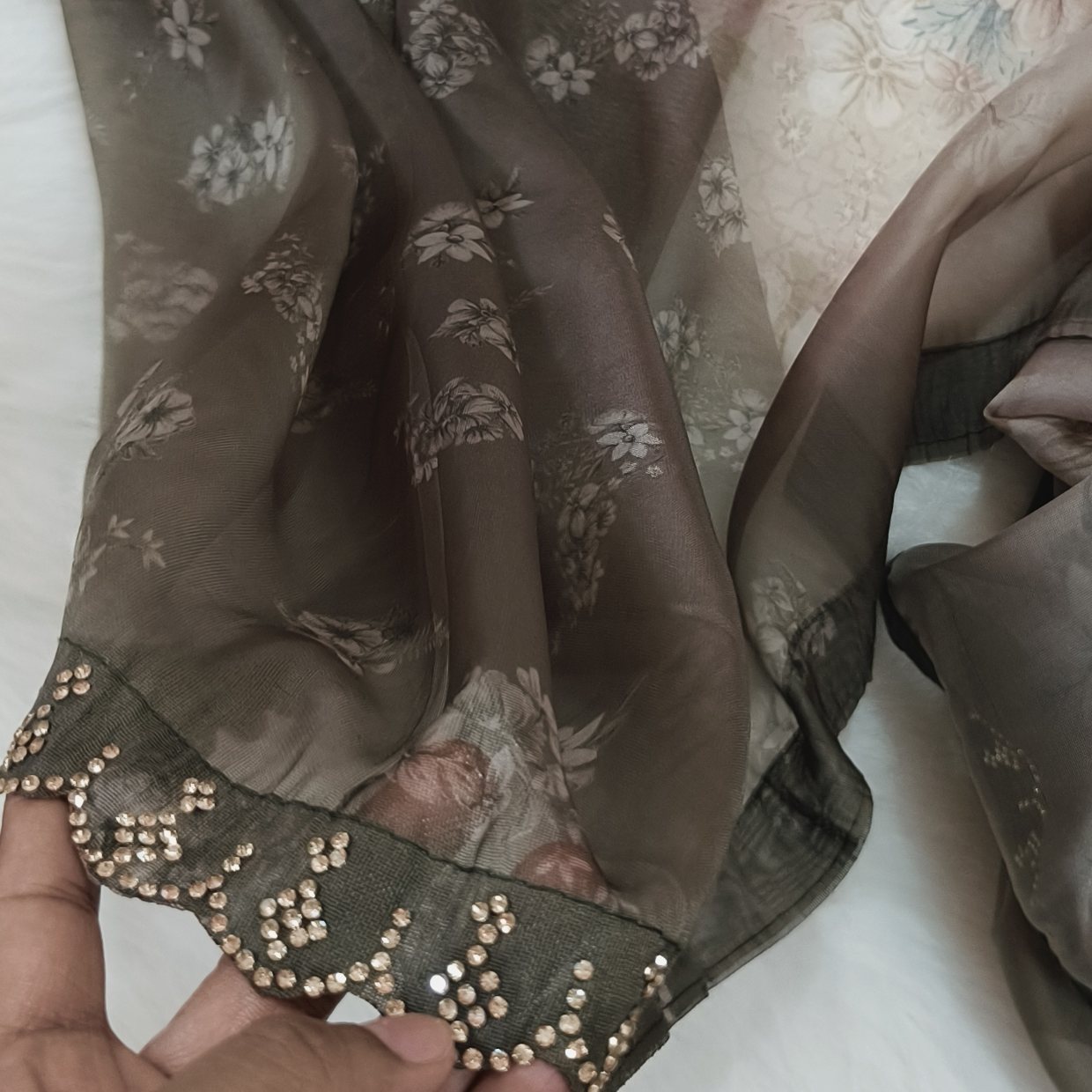 Olive Green Stone Work Saree