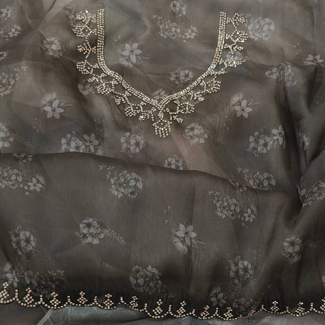Olive Green Stone Work Saree