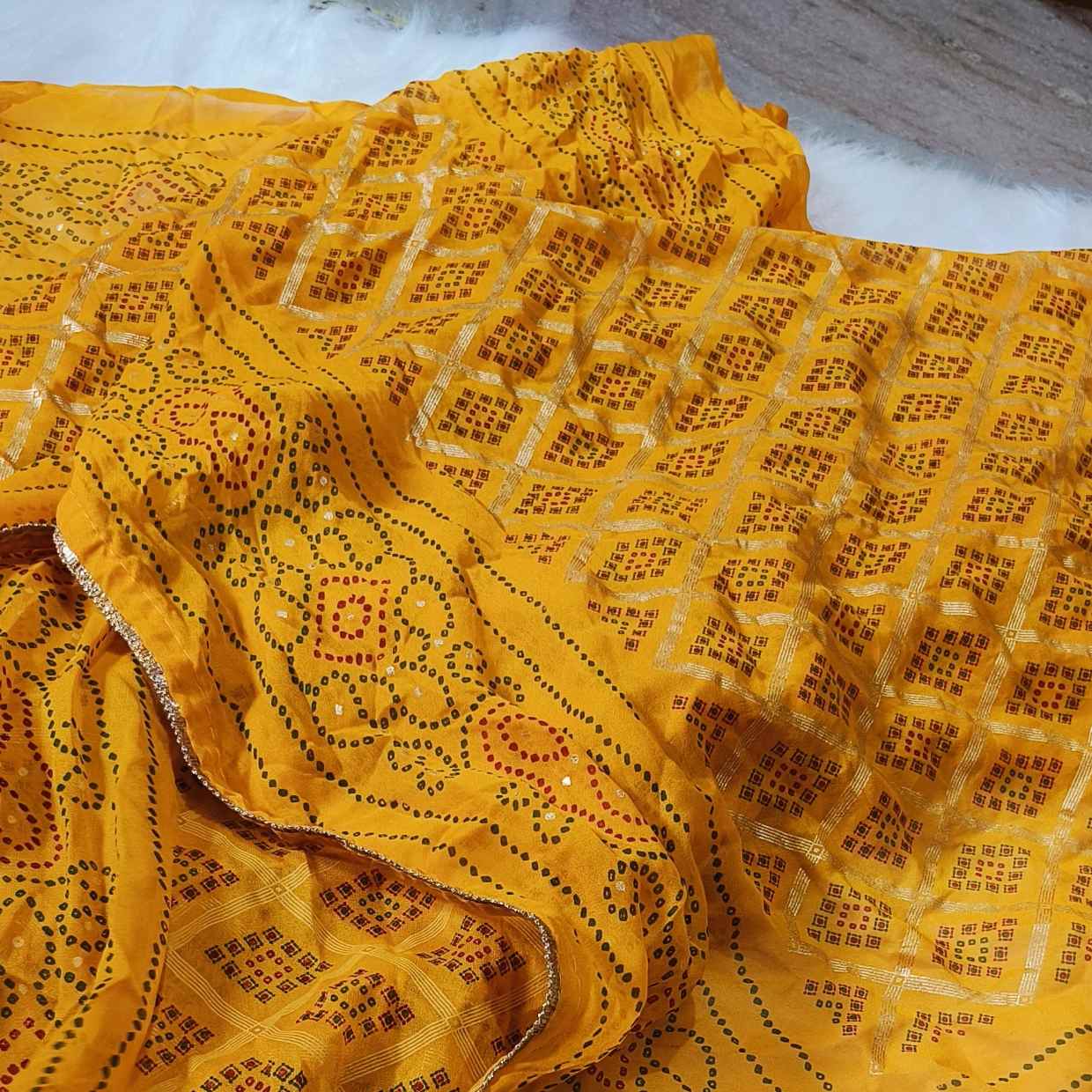 Yellow Bandhani Printed Saree