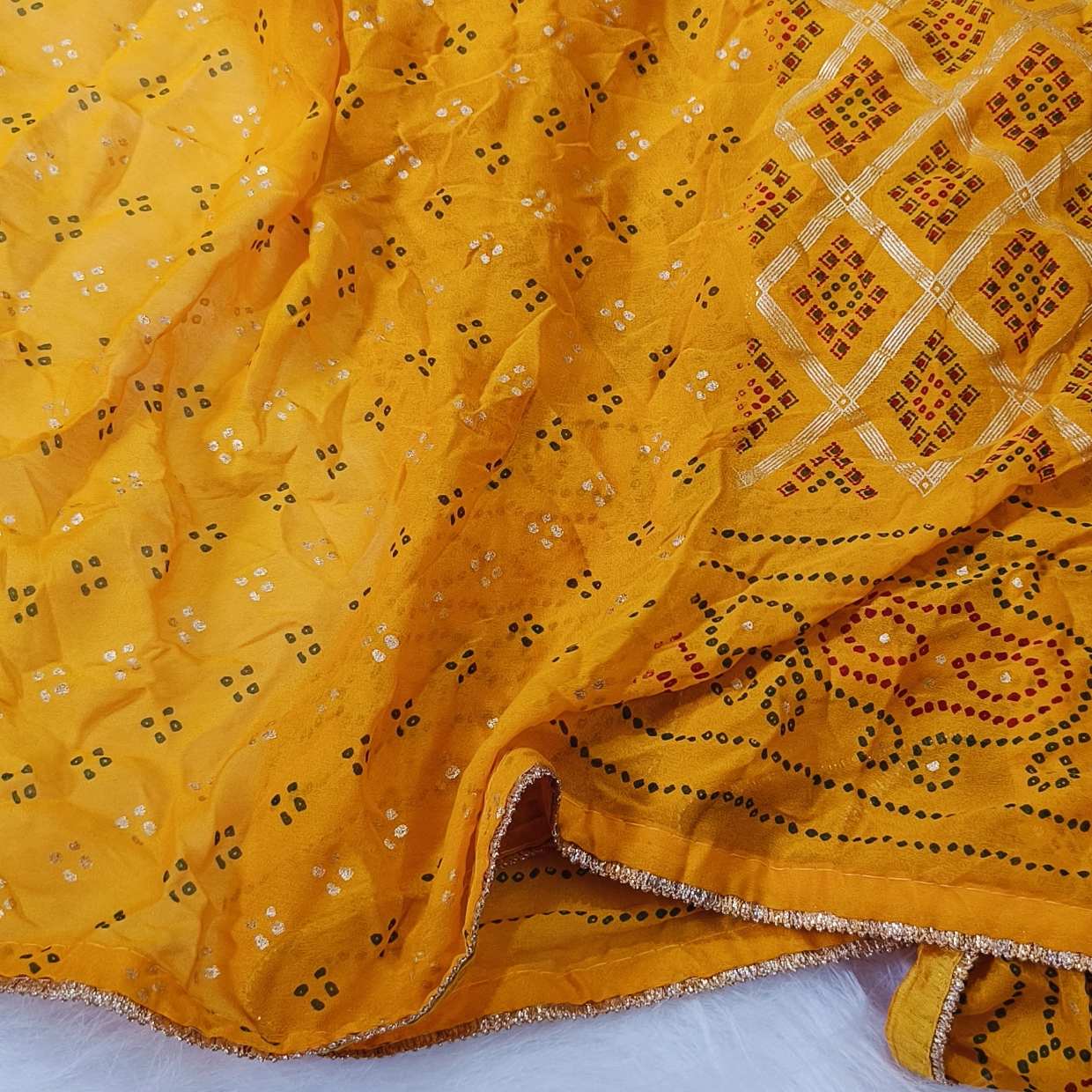 Yellow Bandhani Printed Saree