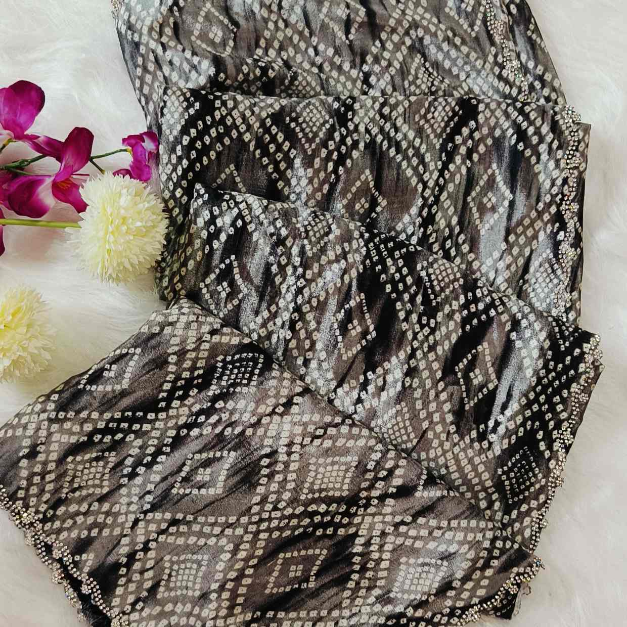 Bandhani Georgette Black Saree