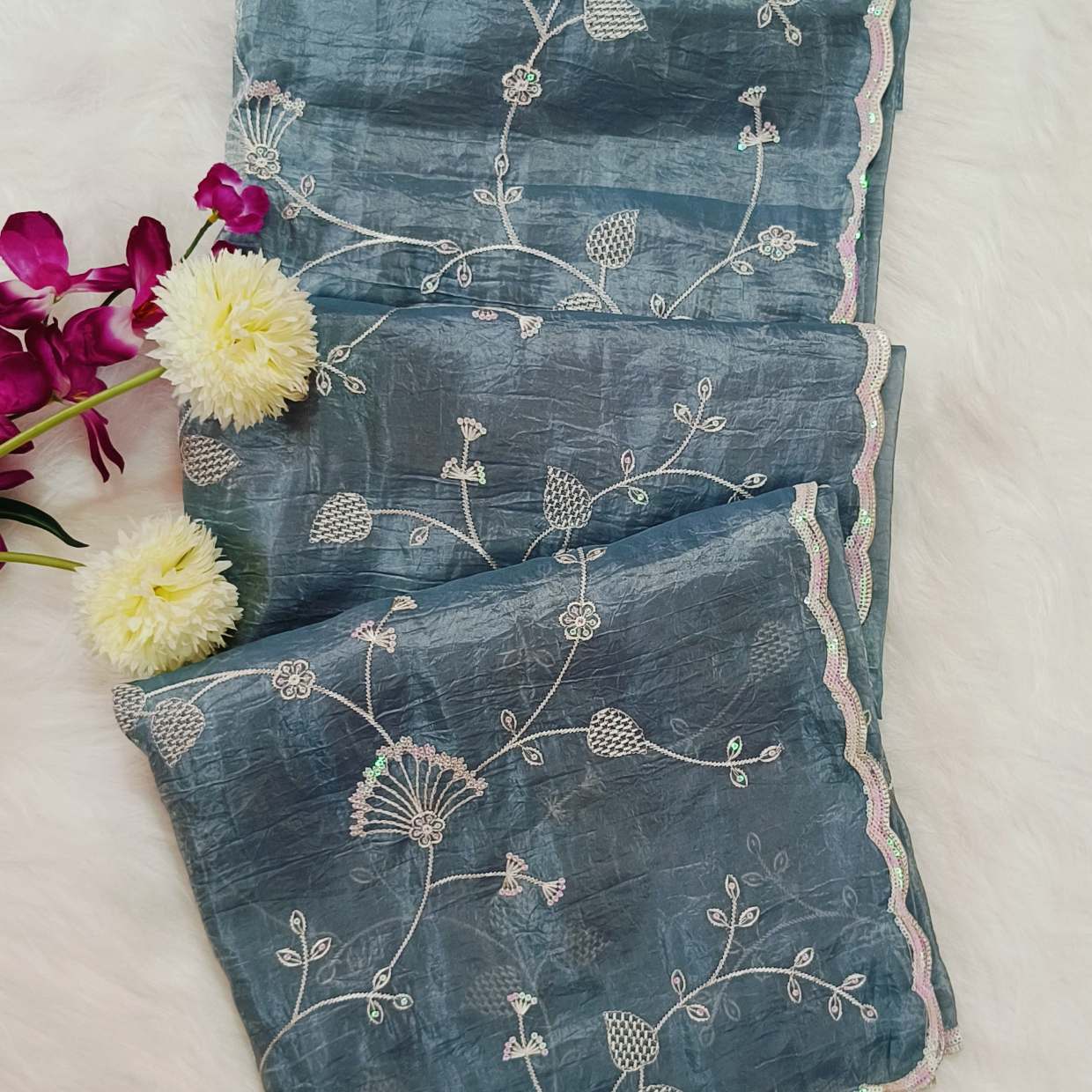 Pastel Blue Art Silk Saree