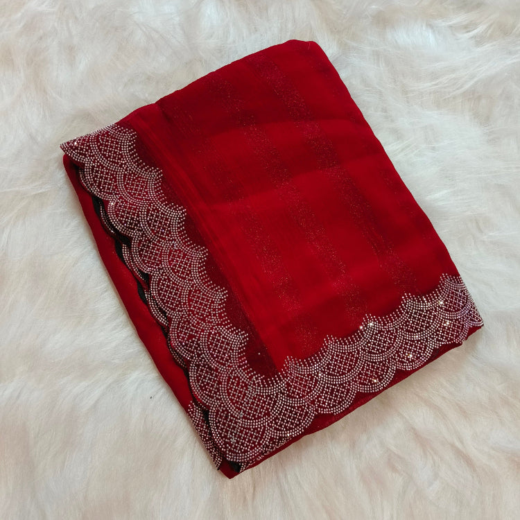 Shimmer Pinkish Red Saree