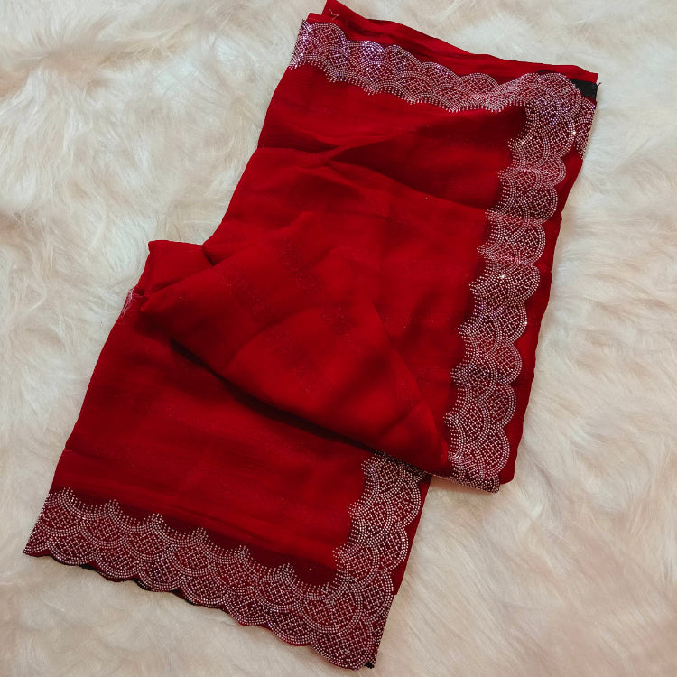 Shimmer Pinkish Red Saree