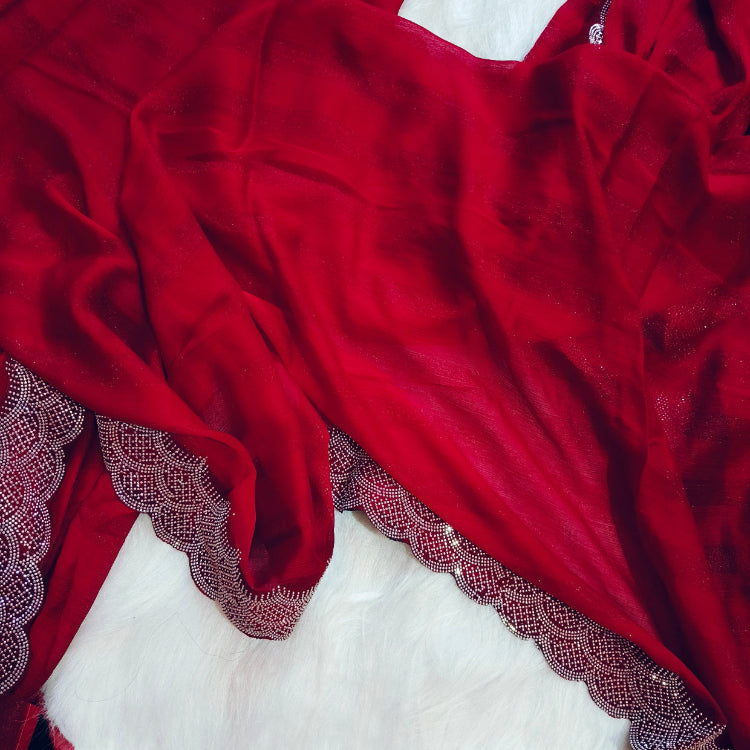Shimmer Pinkish Red Saree