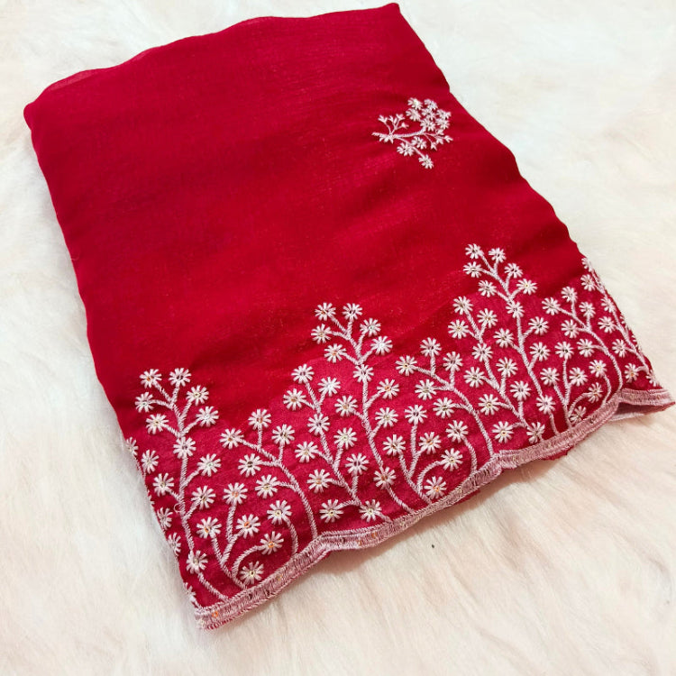 Shimmer Red Embroidered Saree
