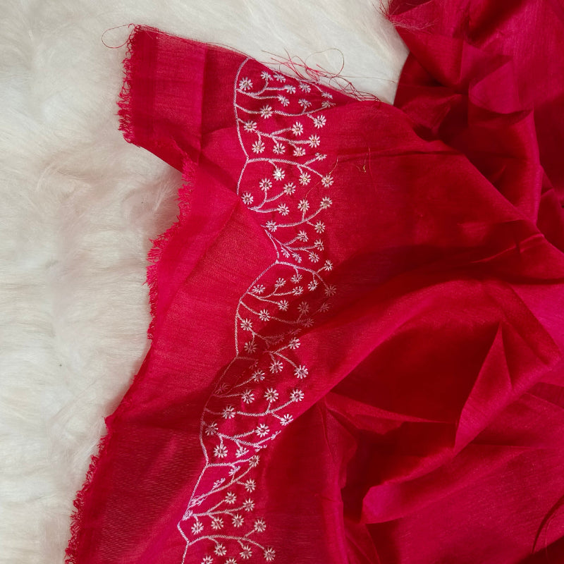 Shimmer Red Embroidered Saree