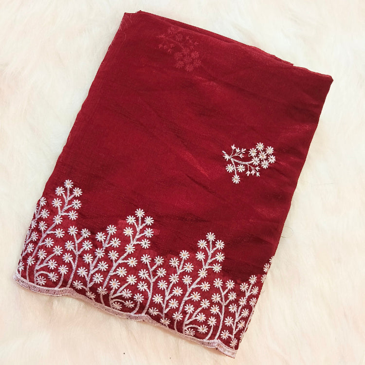 Shimmer Maroon Embroidered Saree
