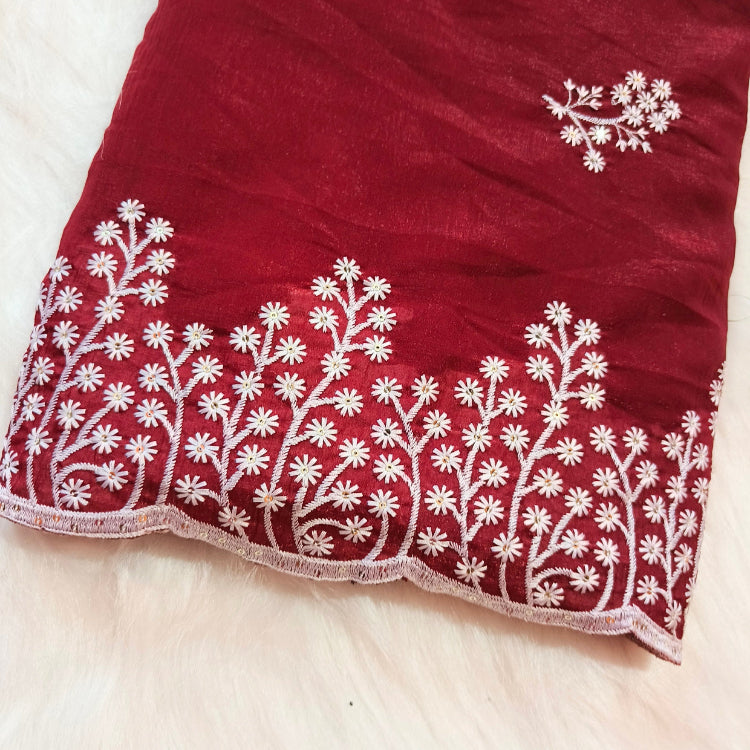 Shimmer Maroon Embroidered Saree
