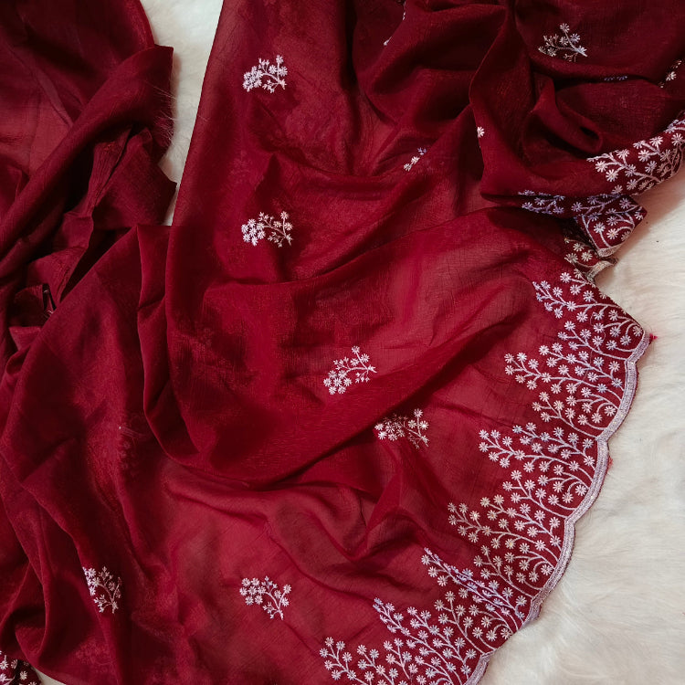 Shimmer Maroon Embroidered Saree