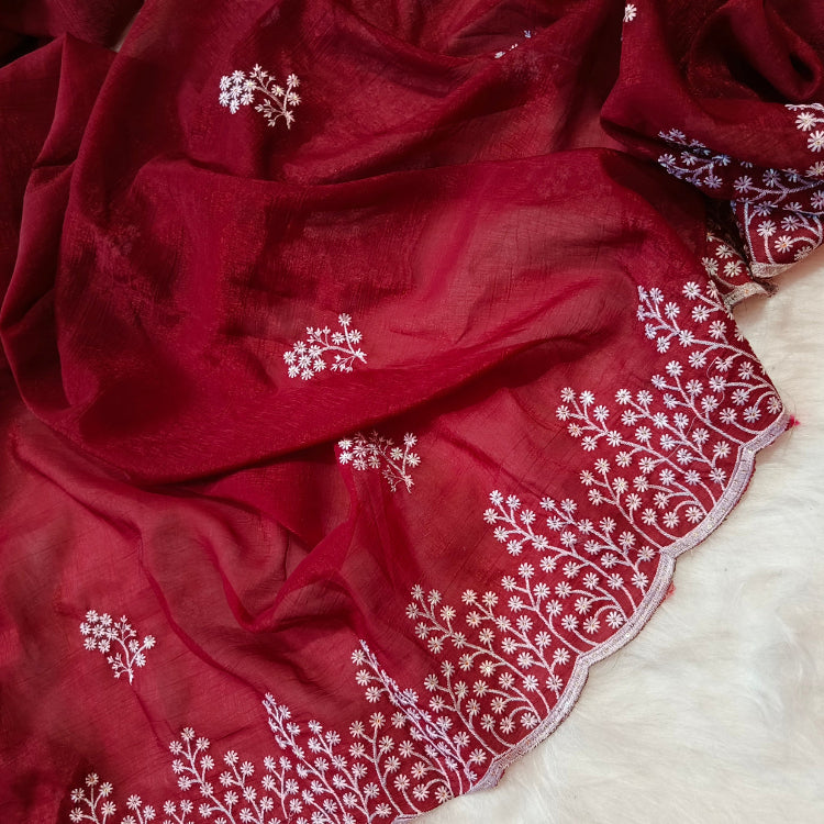 Shimmer Maroon Embroidered Saree