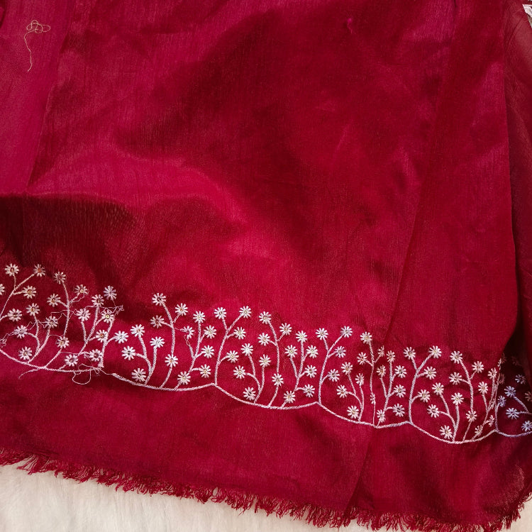 Shimmer Maroon Embroidered Saree