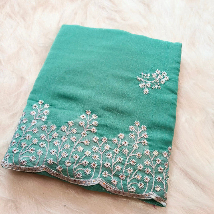 Shimmer Sea Green Embroidered Saree