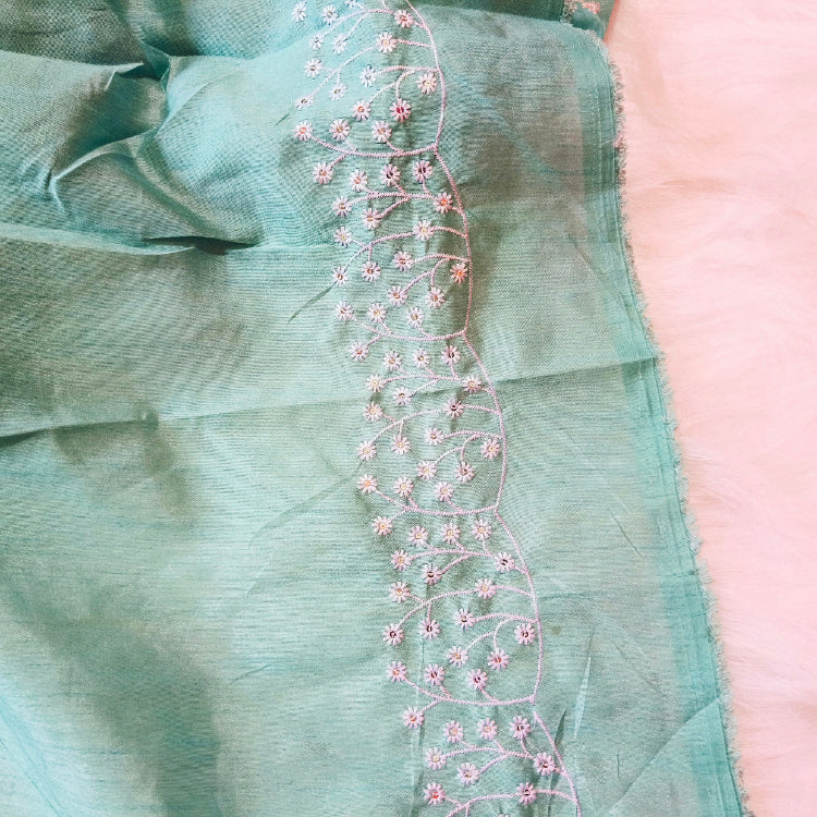 Shimmer Sea Green Embroidered Saree