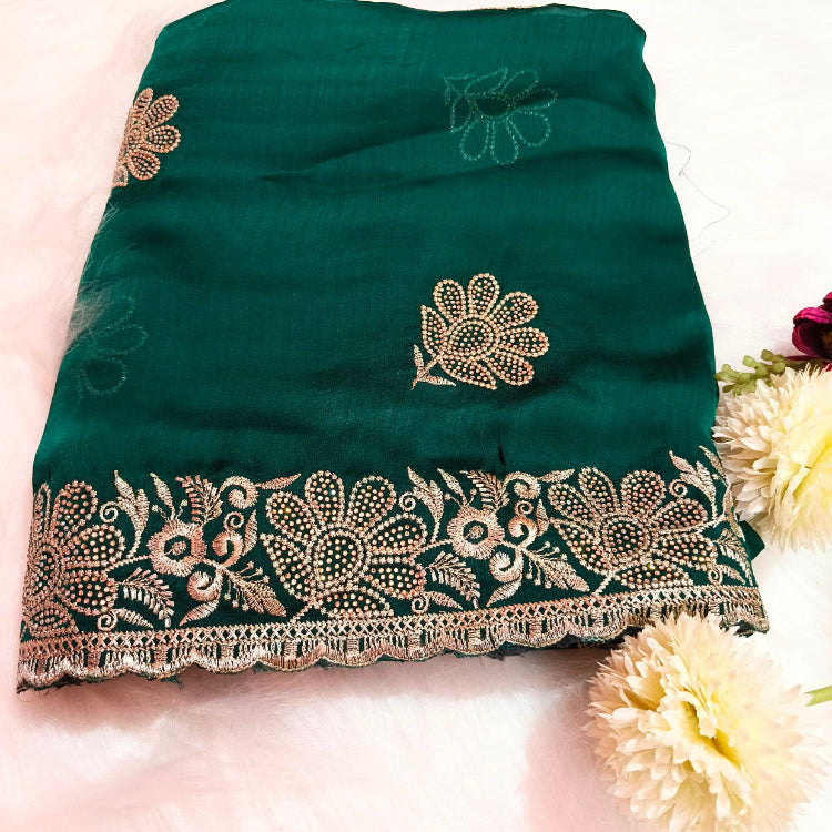 Chiffon Turquoise Green Saree