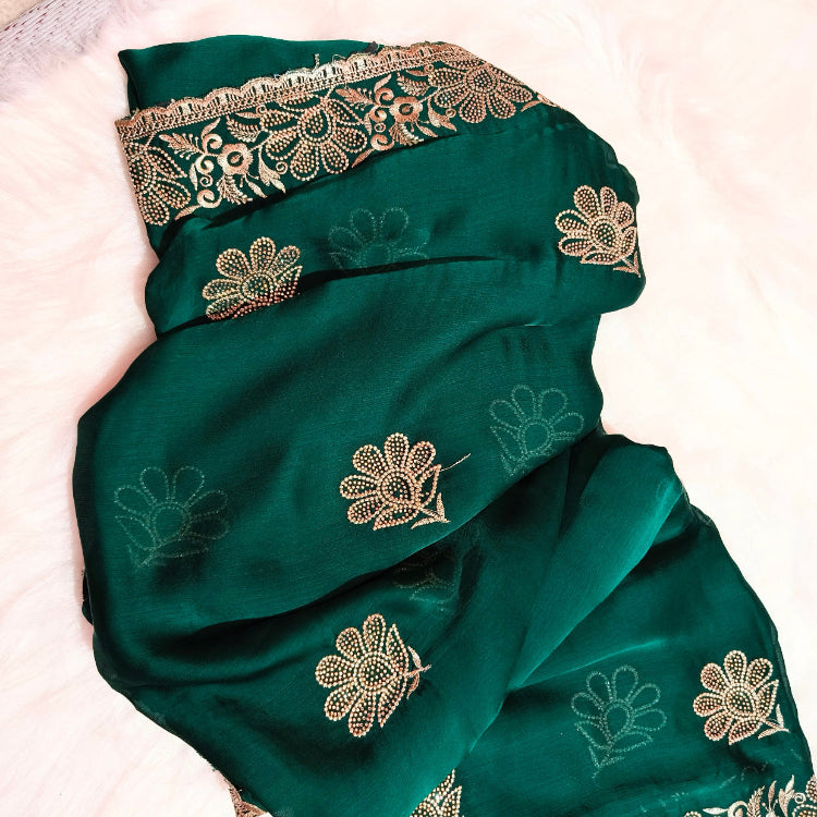 Chiffon Turquoise Green Saree