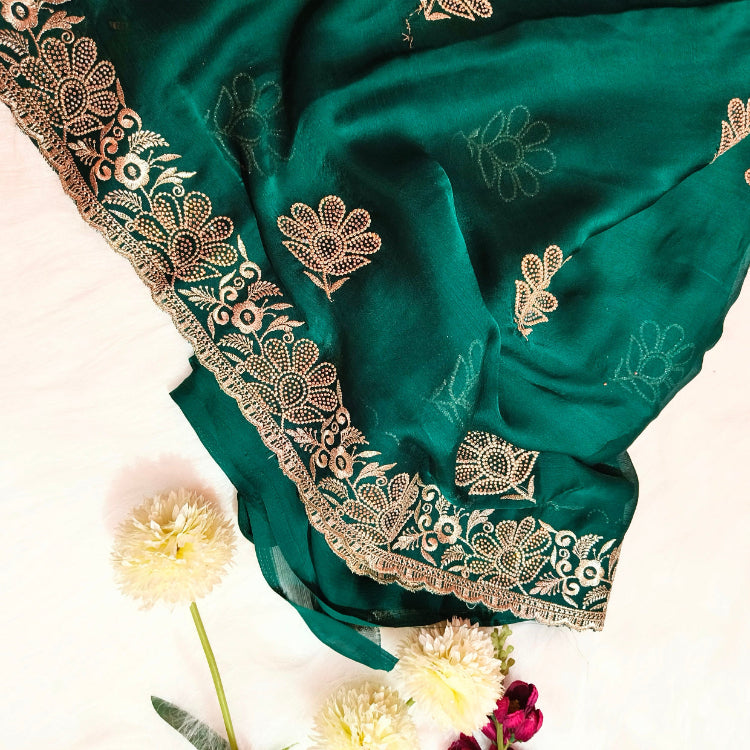 Chiffon Turquoise Green Saree