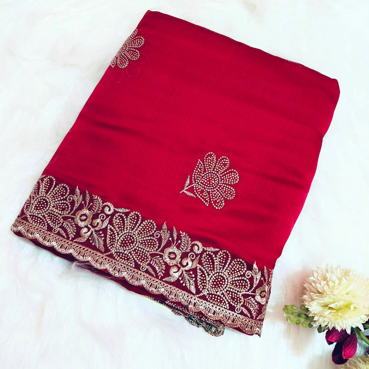 Chiffon Pinkish Red Saree