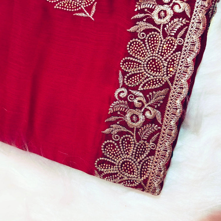 Chiffon Pinkish Red Saree