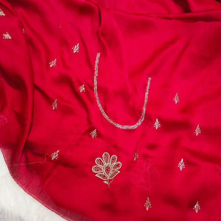 Chiffon Pinkish Red Saree