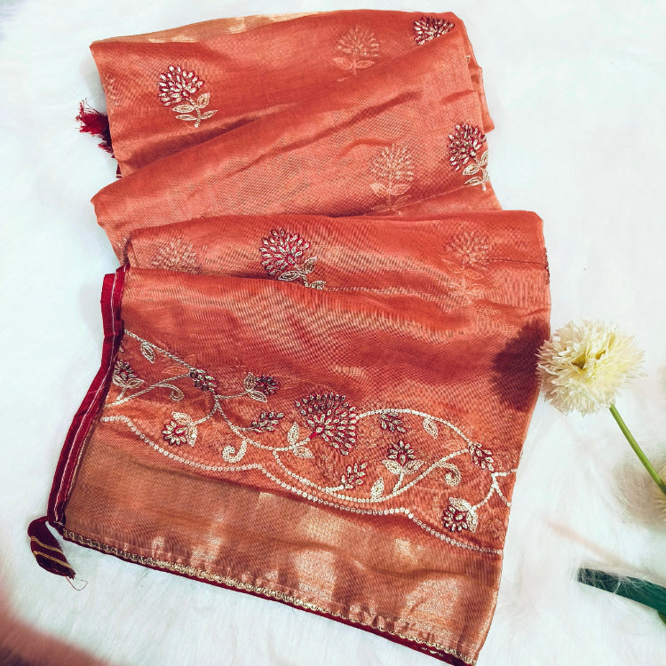 Pastel Peach Art Silk Saree