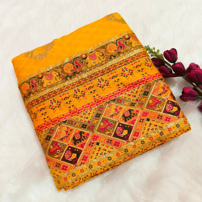 Art Silk Yellow Saree