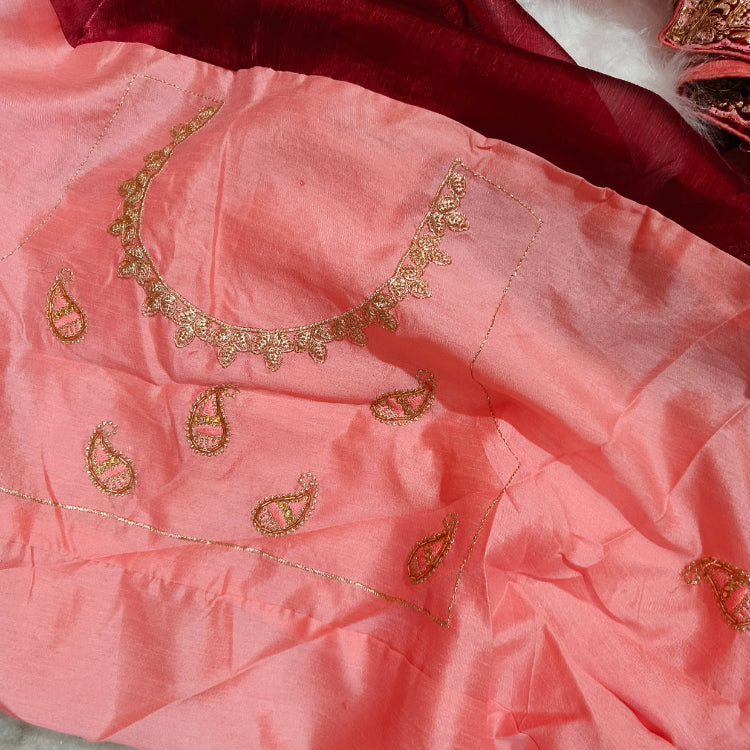 Shimmer Maroon Embroidery Saree
