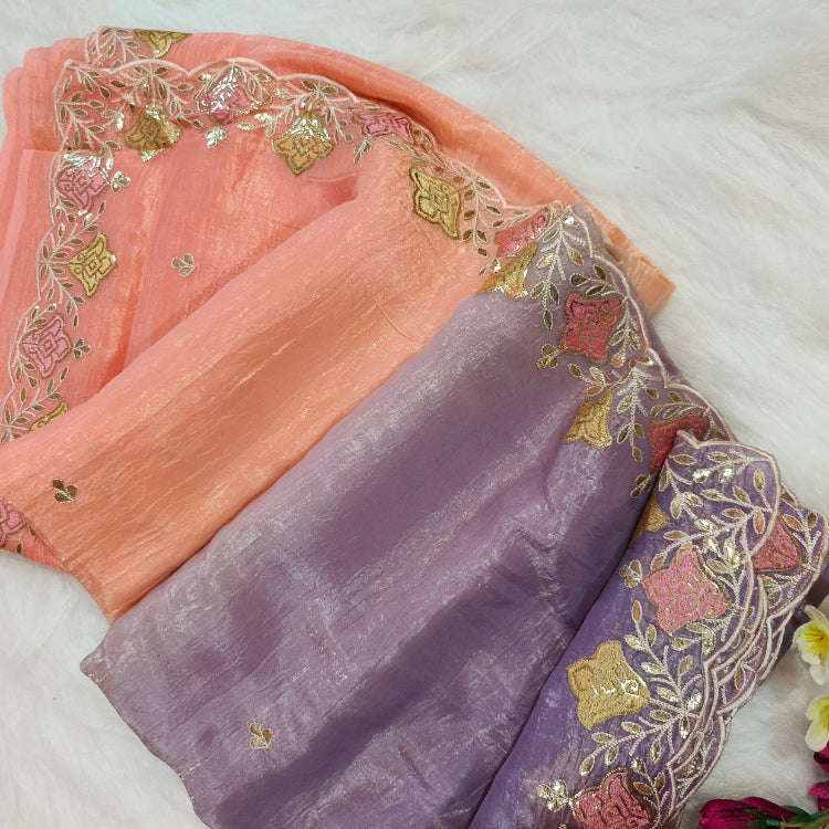Art Silk Peach Purple Saree