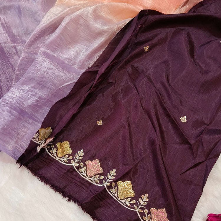 Art Silk Peach Purple Saree