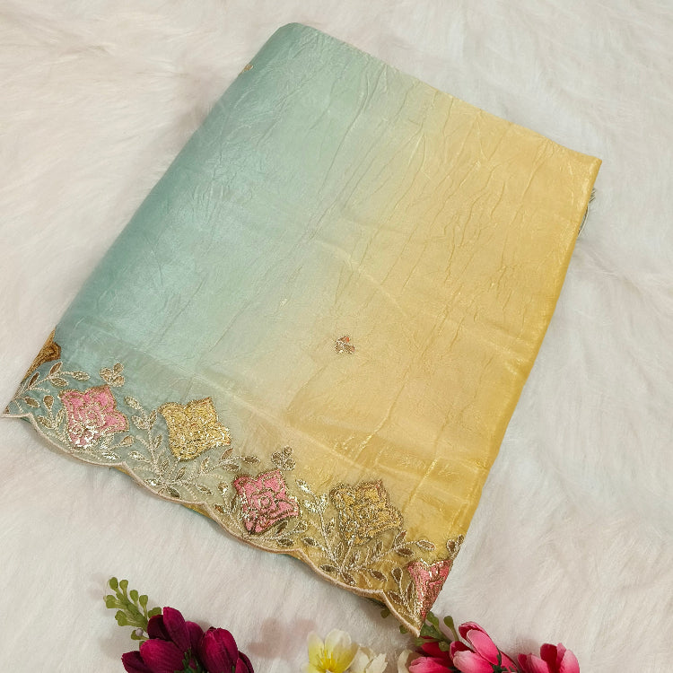 Art Silk Yellow Blue Saree