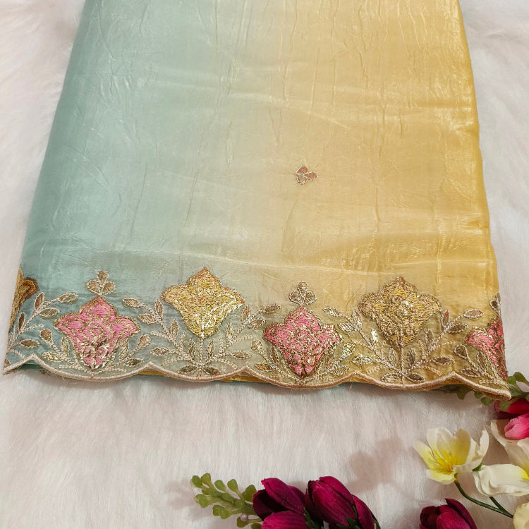 Art Silk Yellow Blue Saree