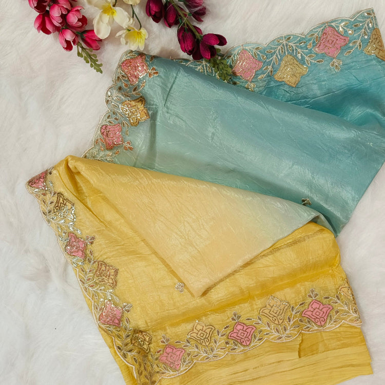 Art Silk Yellow Blue Saree