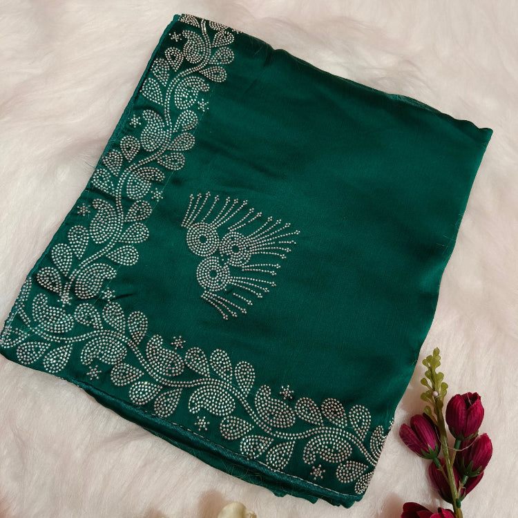 Turquoise Green Satin Saree