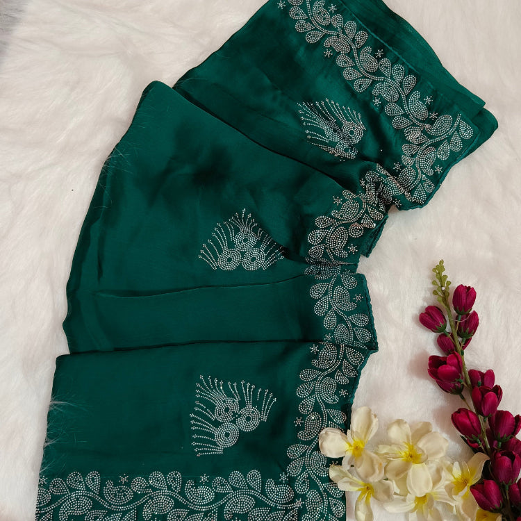 Turquoise Green Satin Saree