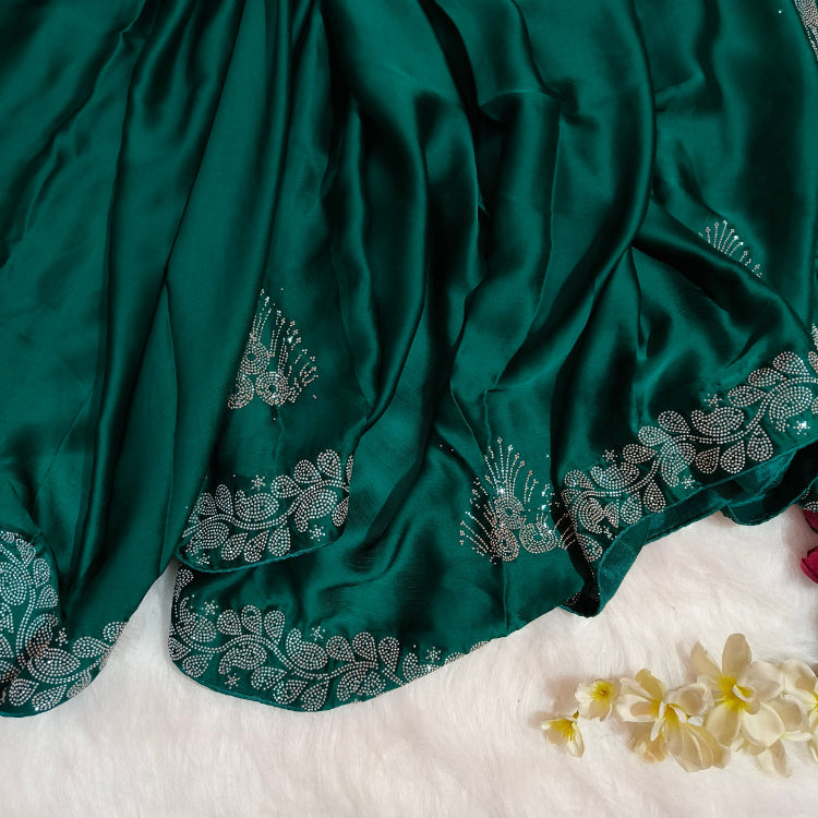 Turquoise Green Satin Saree
