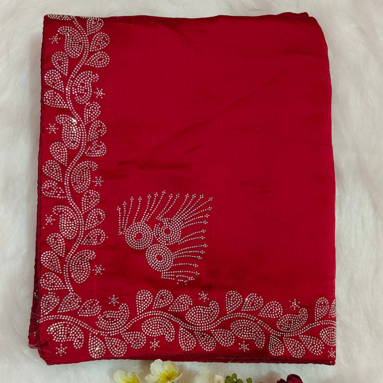 Red Satin Saree
