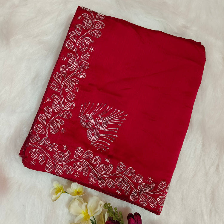 Red Satin Saree
