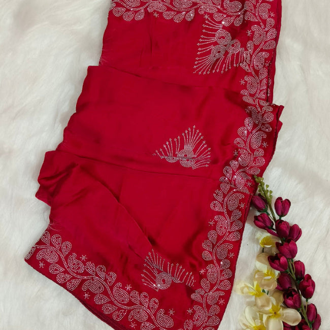 Red Satin Saree