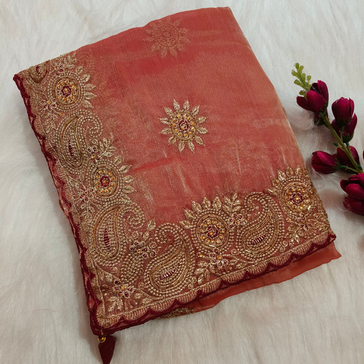 Shimmer Peach Saree