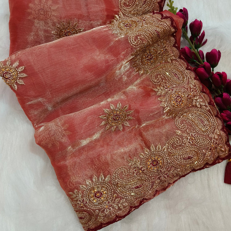 Shimmer Peach Saree