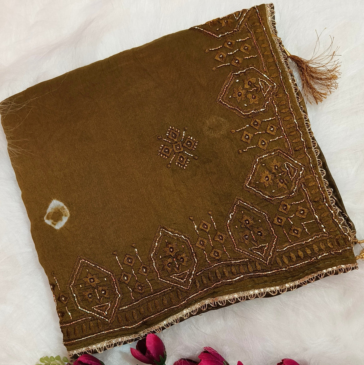 Olive Green Cotton Silk Saree
