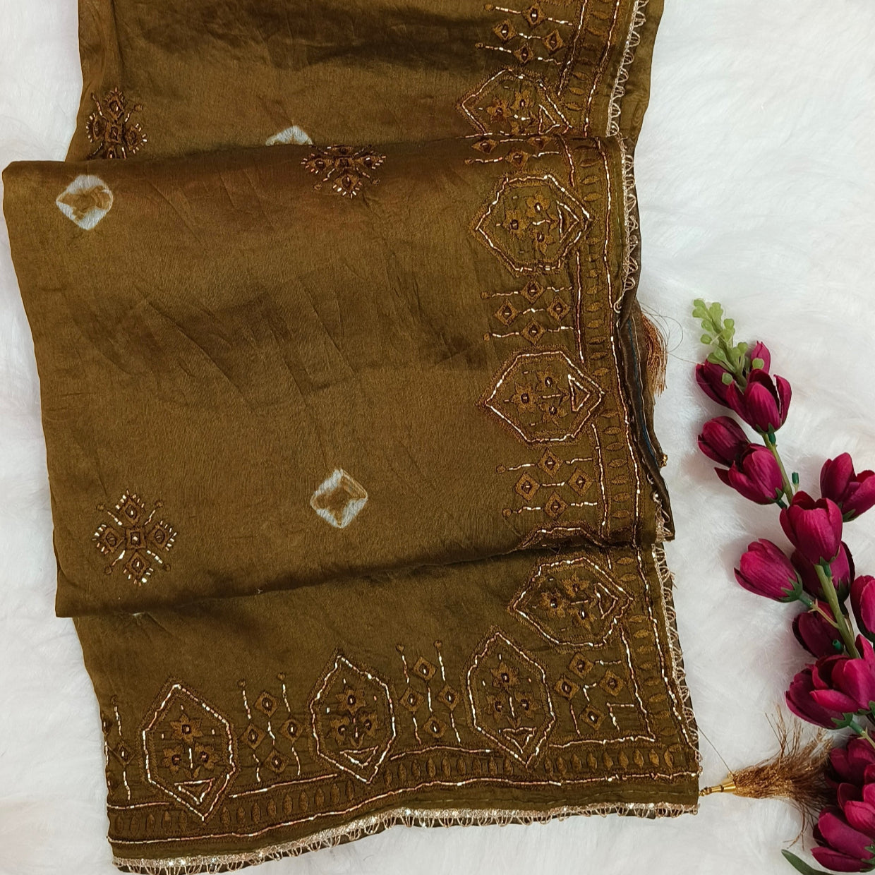 Olive Green Cotton Silk Saree