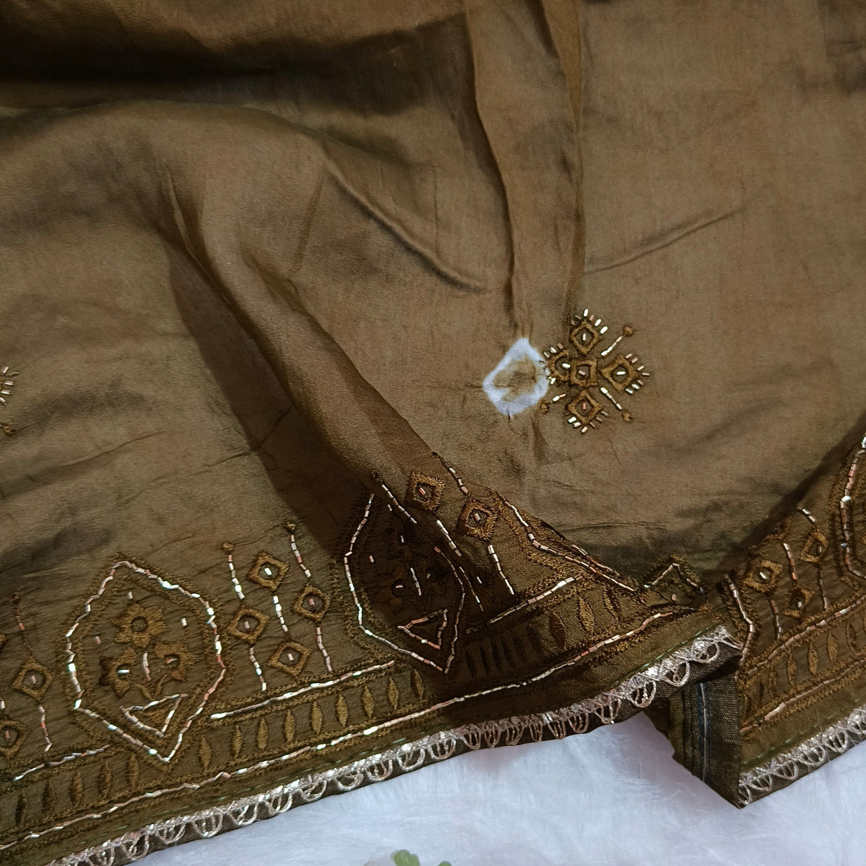 Olive Green Cotton Silk Saree