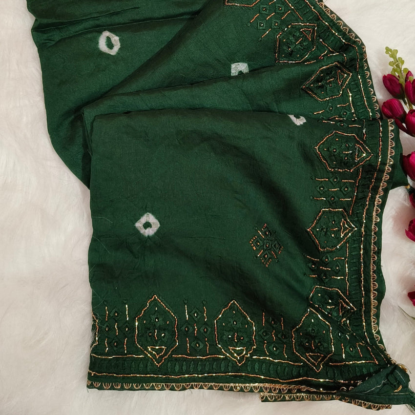 Dark Green Art Silk Saree