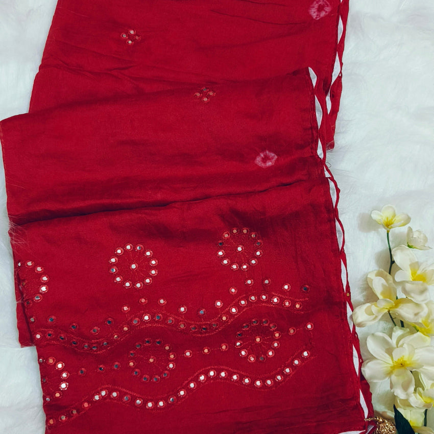 Red Art Silk Mirror Saree