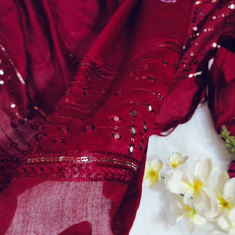 Art Silk Maroon Mirror Saree