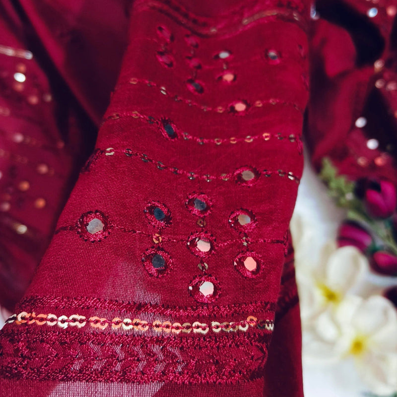 Art Silk Maroon Mirror Saree